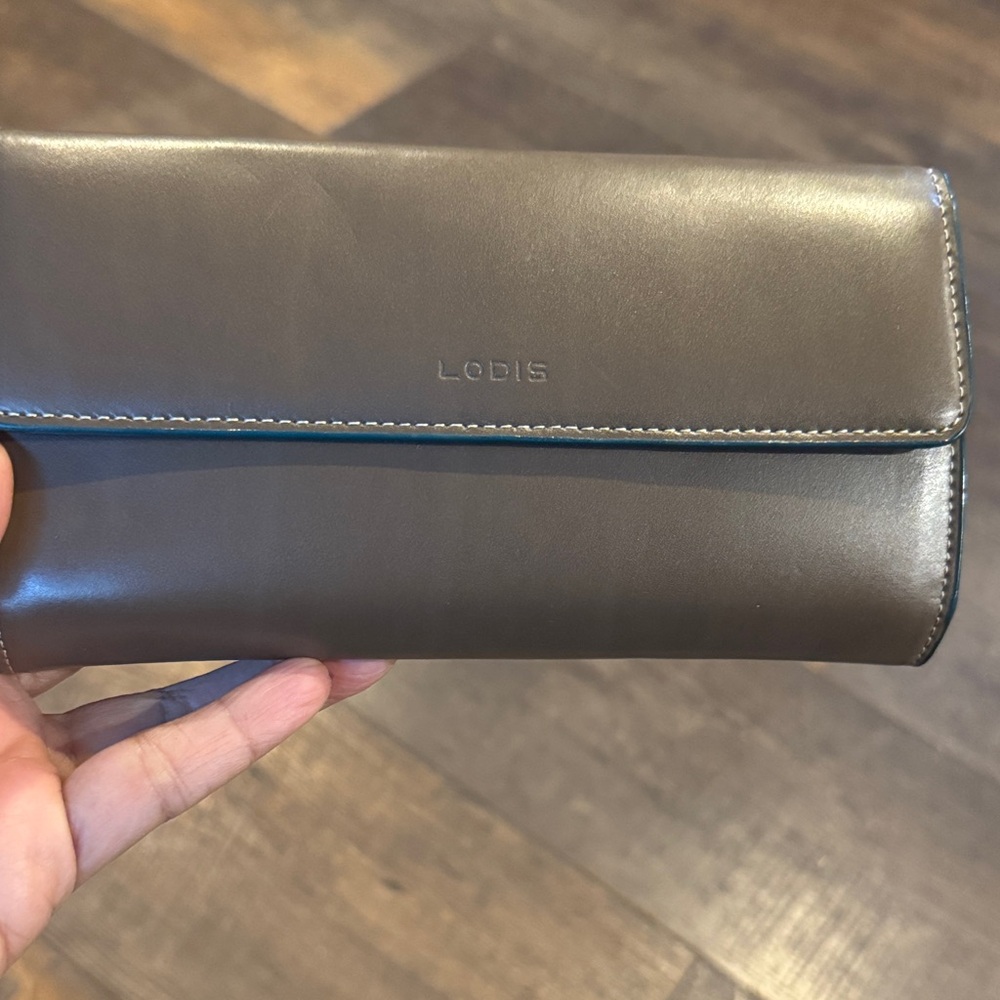 Lodis Charcoal Leather Clutch